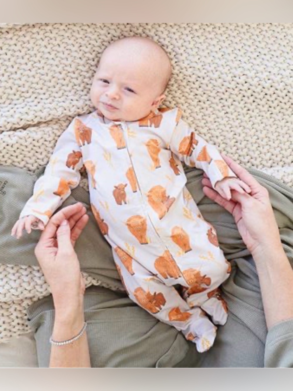CADEN LANE Highland Cow Zipper Footie - 0-3M